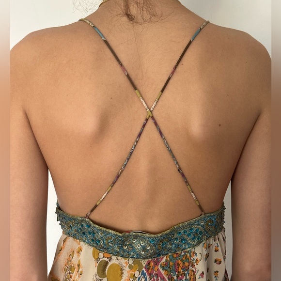 Y2K Nicole Miller Vintage Silk Dress Paisley Chiffon Lined Spaghetti Straps 2000 - Picture 11 of 15